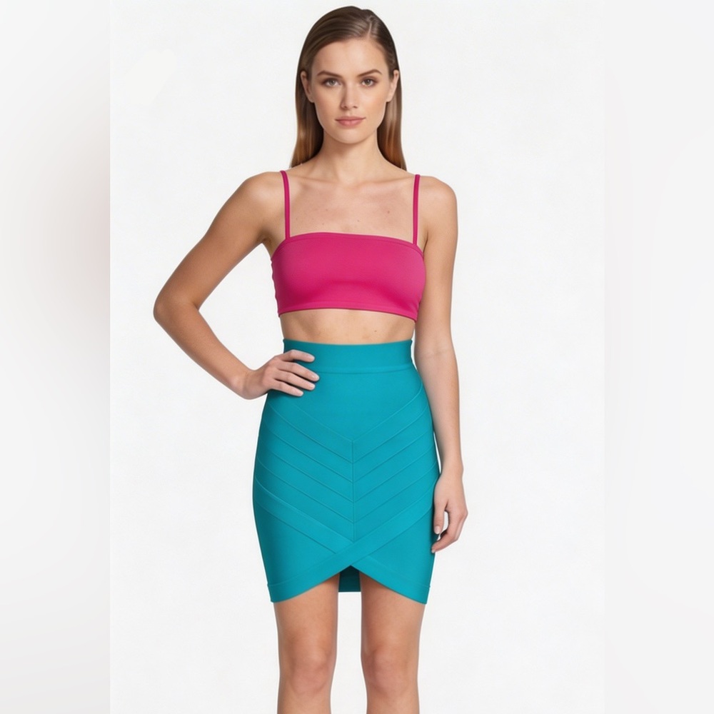 BEBE turquoise high waist chevron bandage bodycon skirt XS